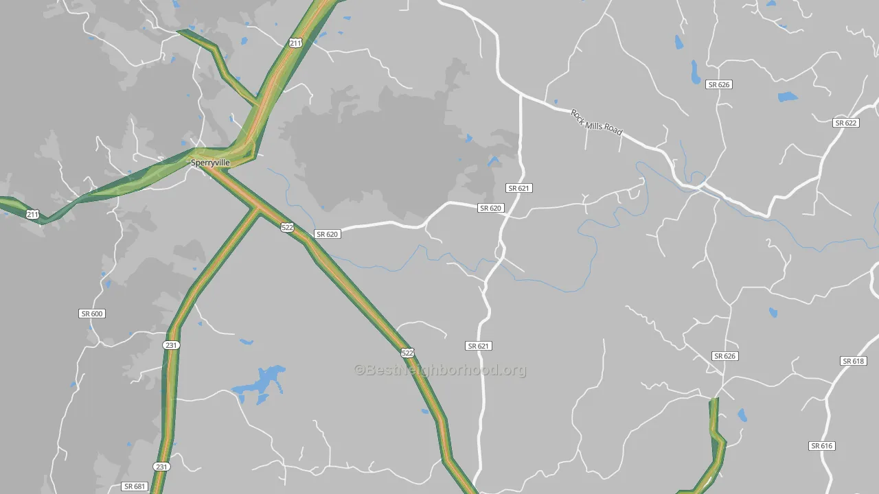 Woodville, VA Map of Noise Levels in Woodville