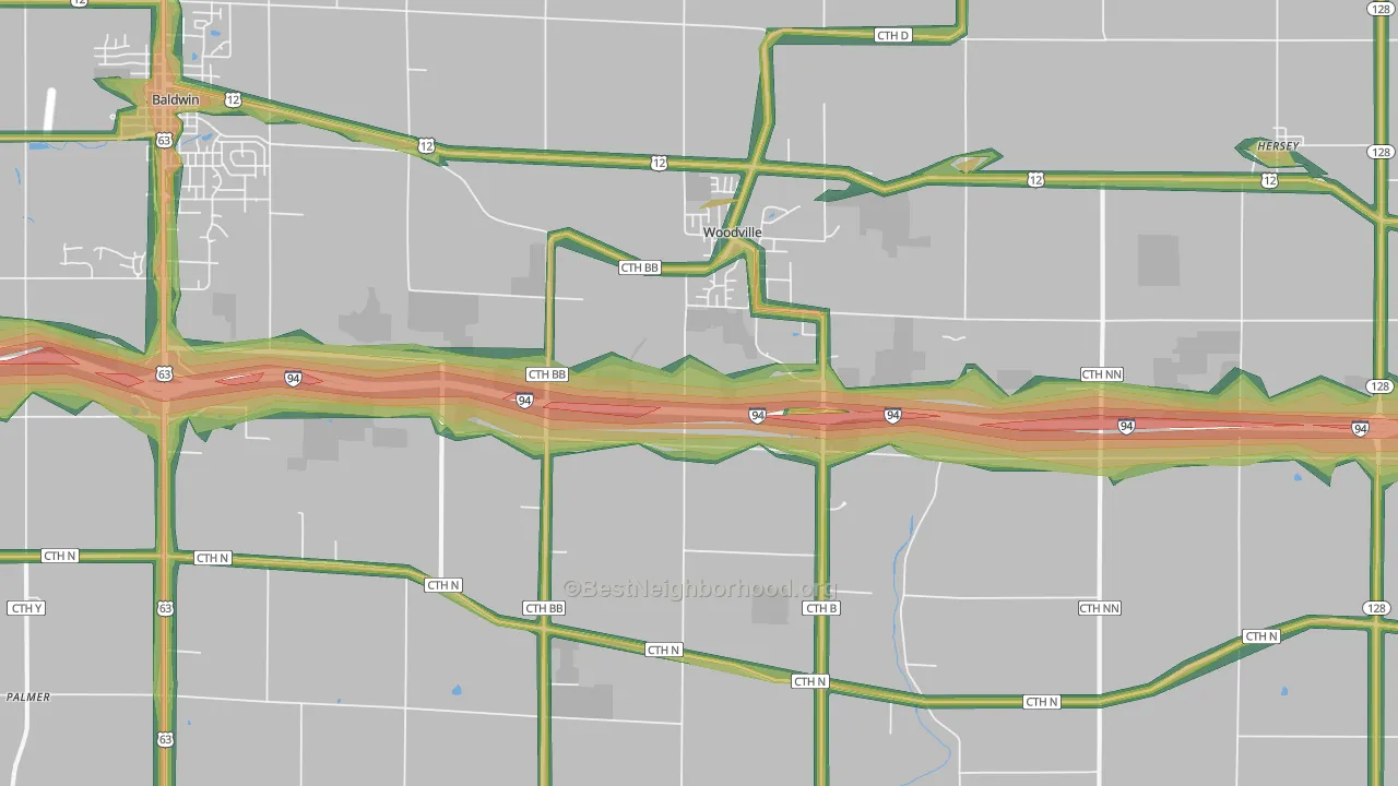 Woodville, WI Map of Noise Levels in Woodville