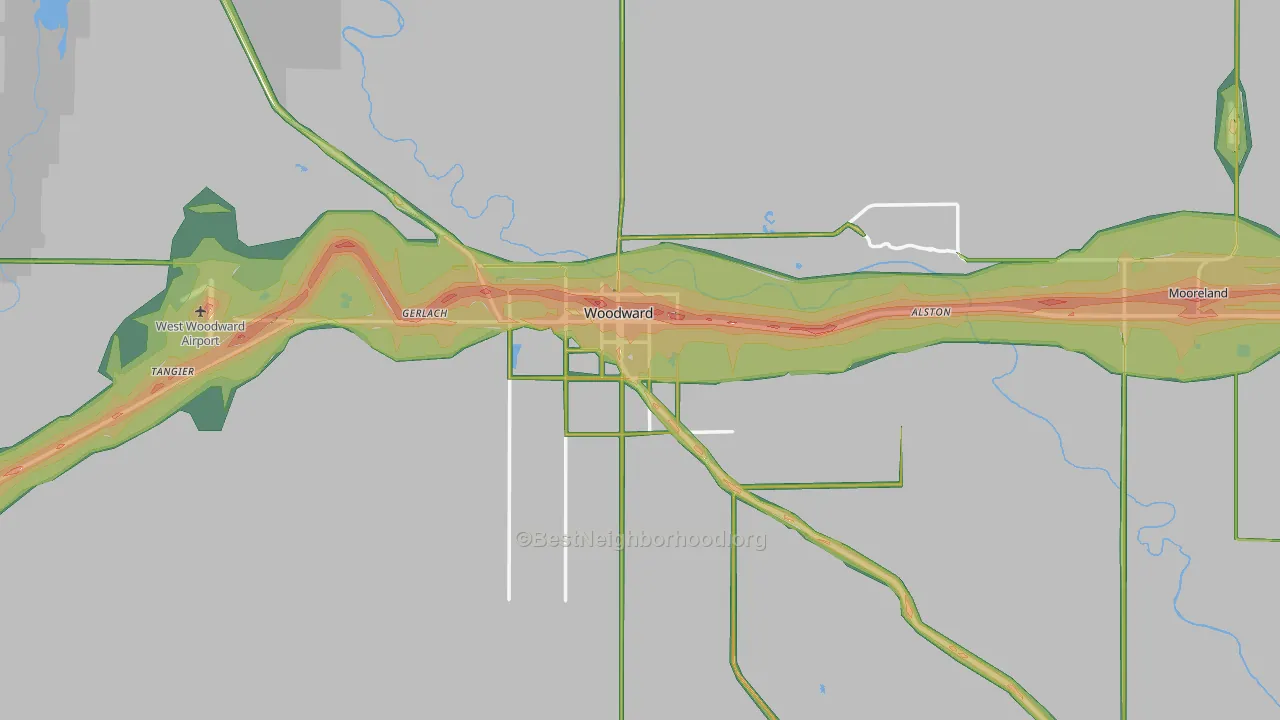 Woodward County, OK Map of Noise Levels in Woodward County