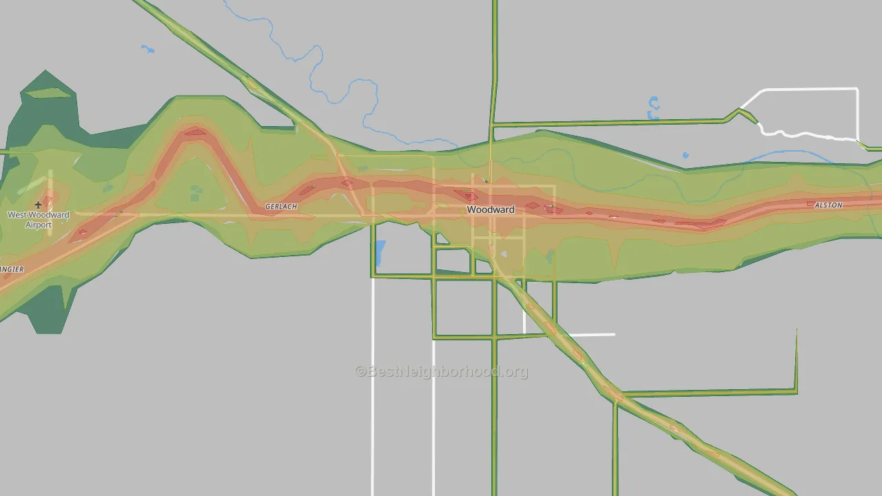 Woodward, OK Map of Noise Levels in Woodward