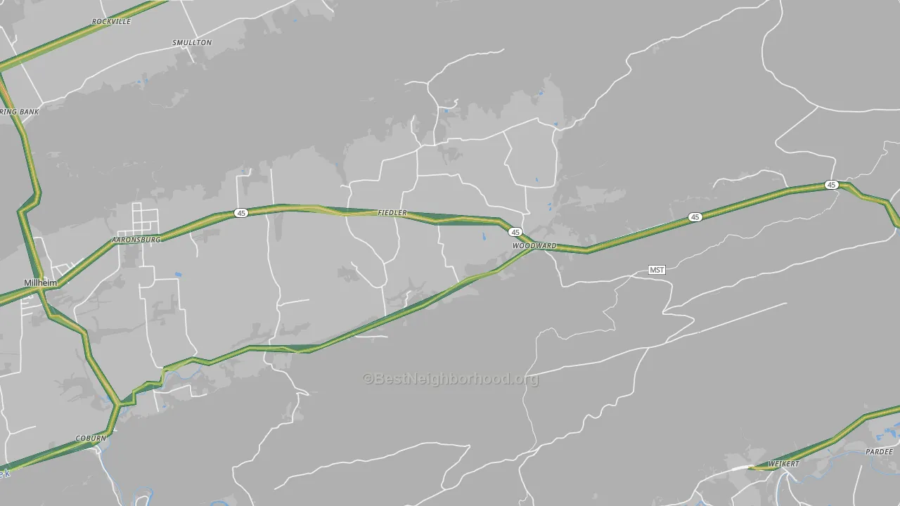 Woodward, PA Map of Noise Levels in Woodward
