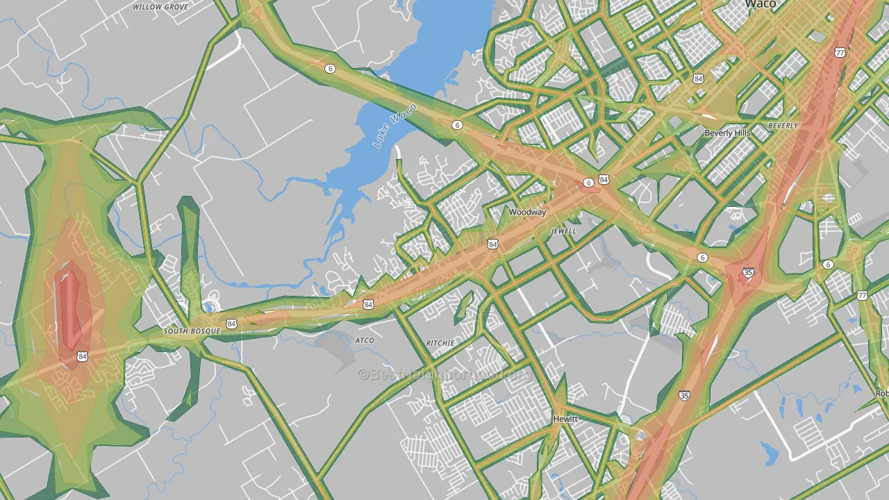 Woodway, TX Map of Noise Levels in Woodway