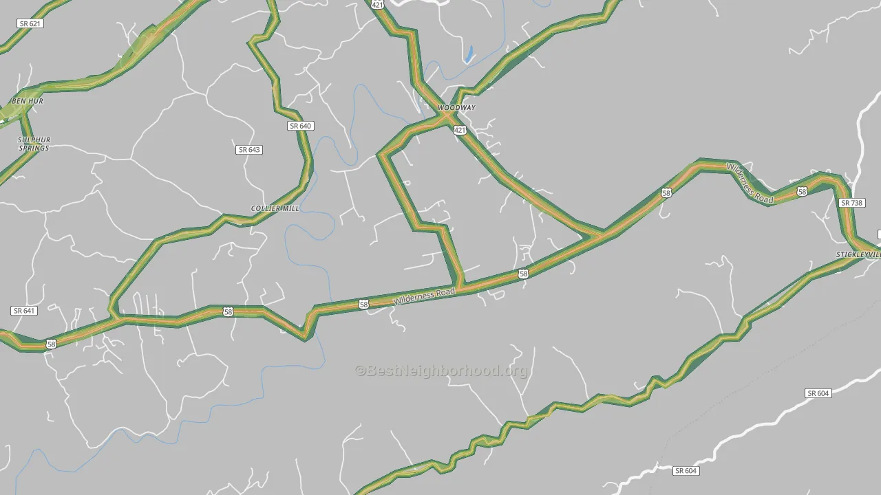 Woodway, VA Map of Noise Levels in Woodway