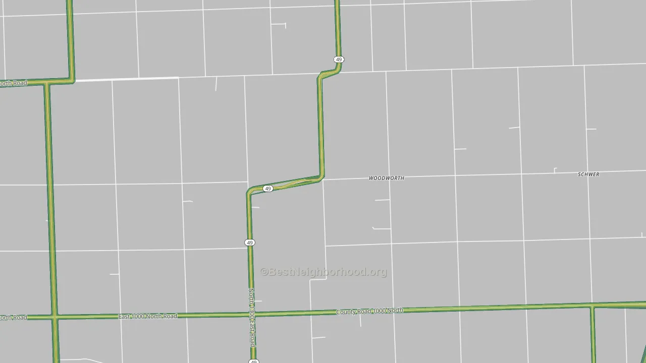Woodworth, IL Map of Noise Levels in Woodworth