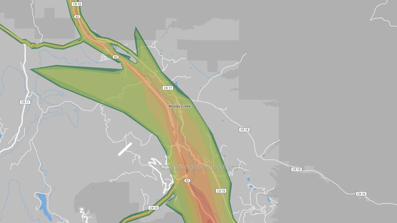Woody Creek, CO Map of Noise Levels in Woody Creek