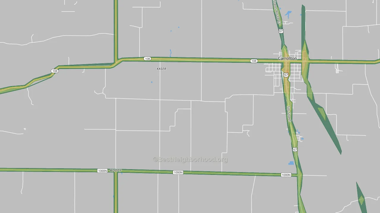 Woody, IL Map of Noise Levels in Woody
