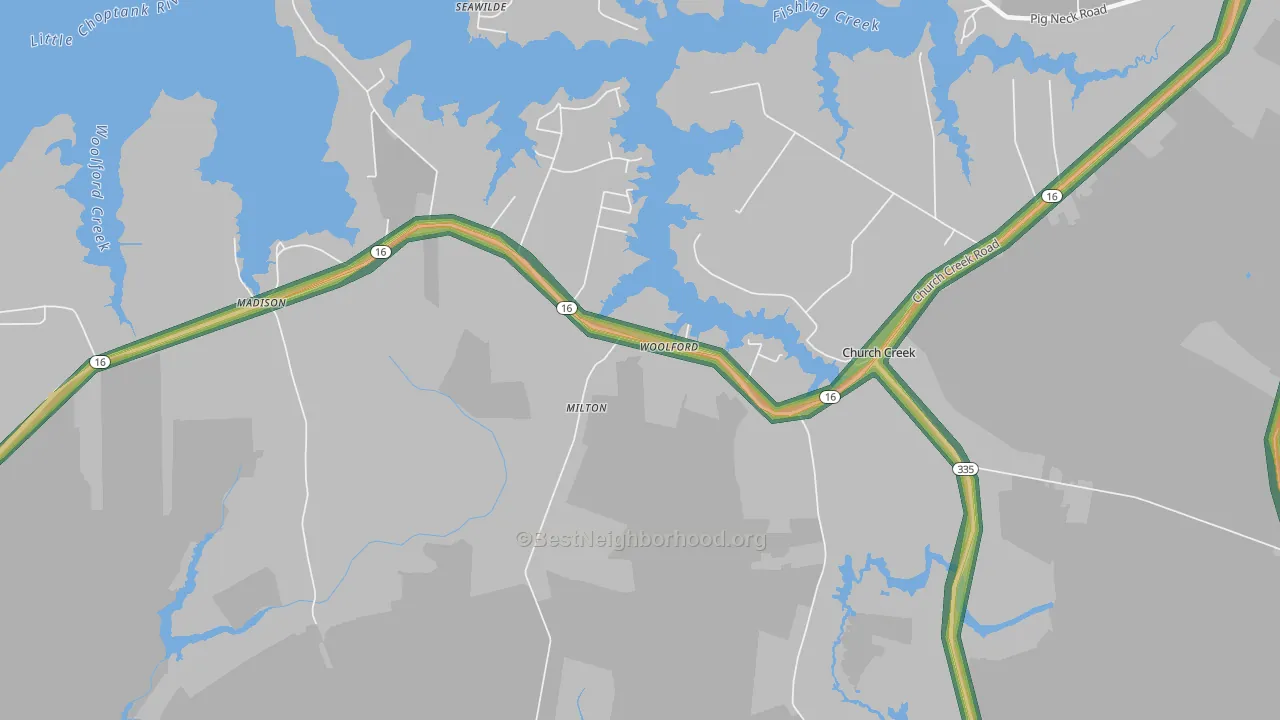Woolford, MD Map of Noise Levels in Woolford
