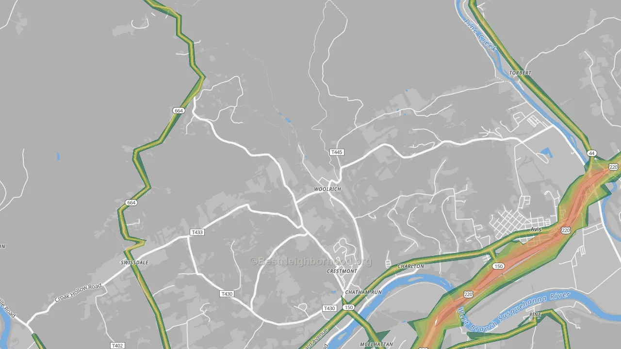 Woolrich, PA Map of Noise Levels in Woolrich