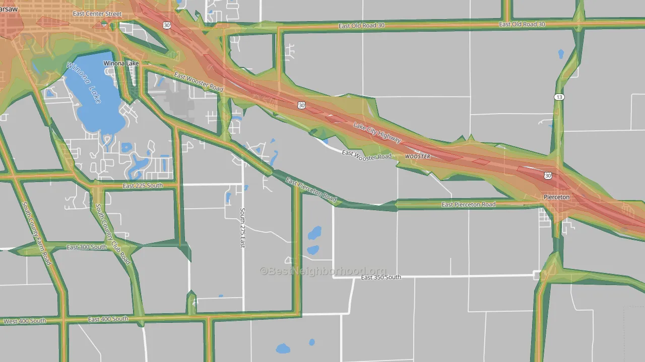 Wooster, IN Map of Noise Levels in Wooster