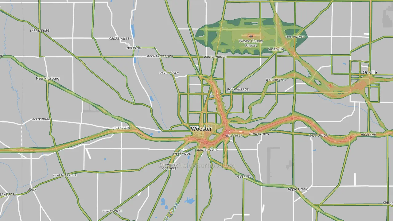Wooster, OH Map of Noise Levels in Wooster