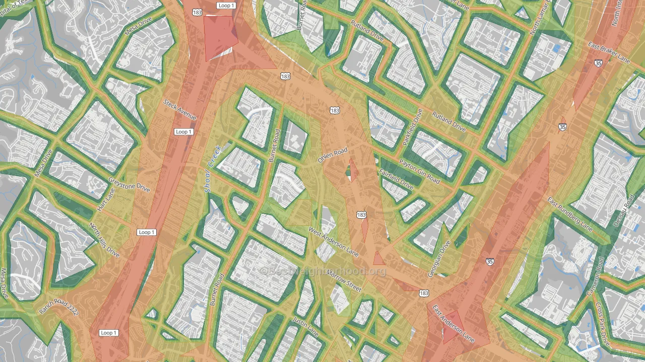 Wooten, Austin, TX Map of Noise Levels in Wooten