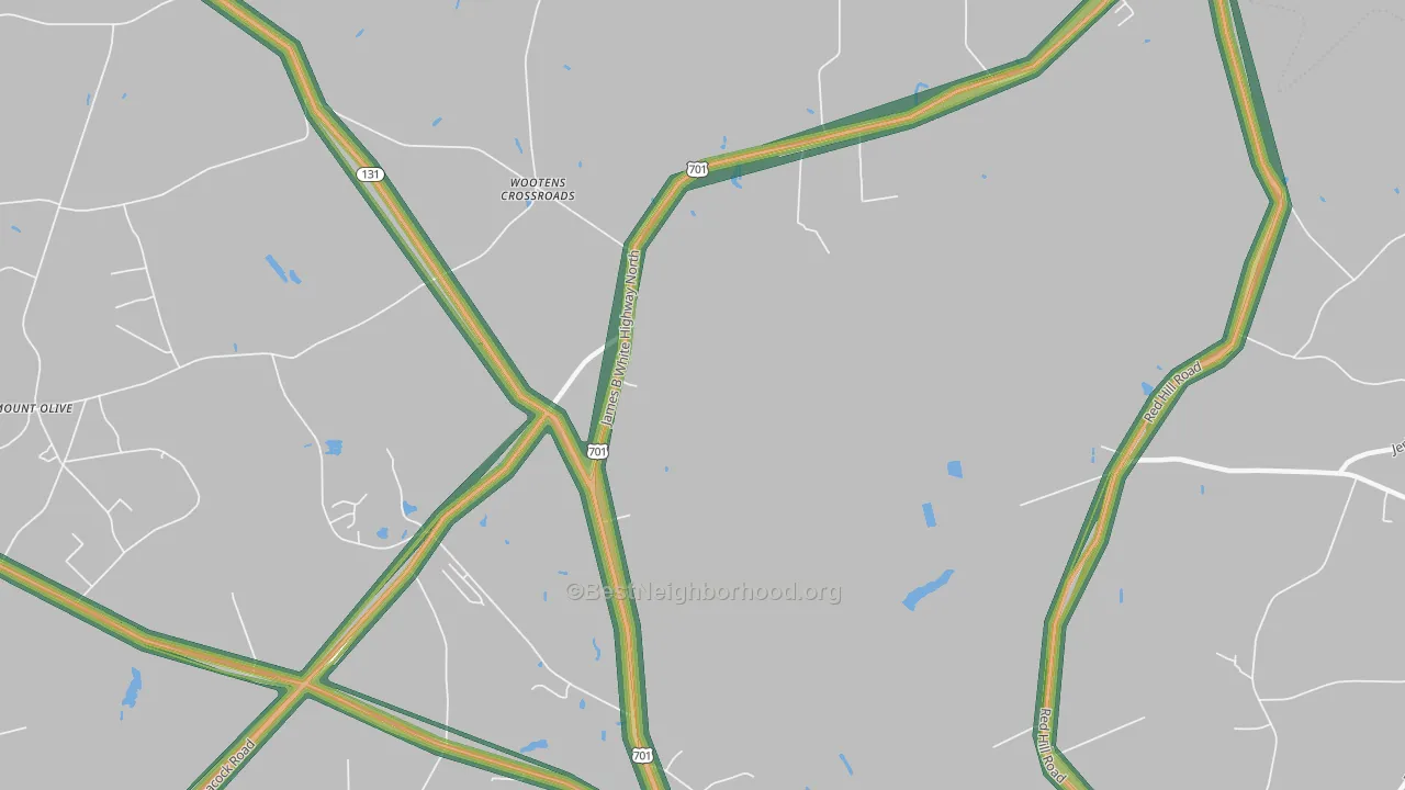 Wootens Crossroads, NC Map of Noise Levels in Wootens Crossroads