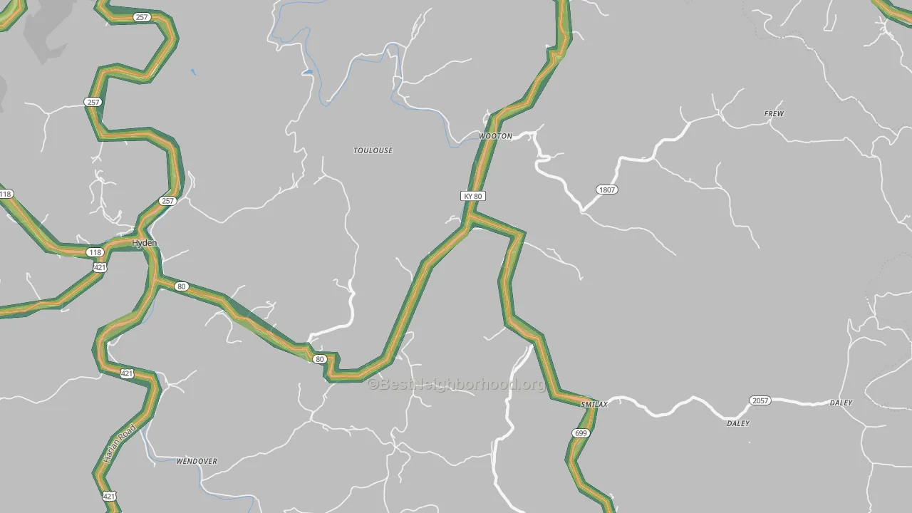 Wooton, KY Map of Noise Levels in Wooton