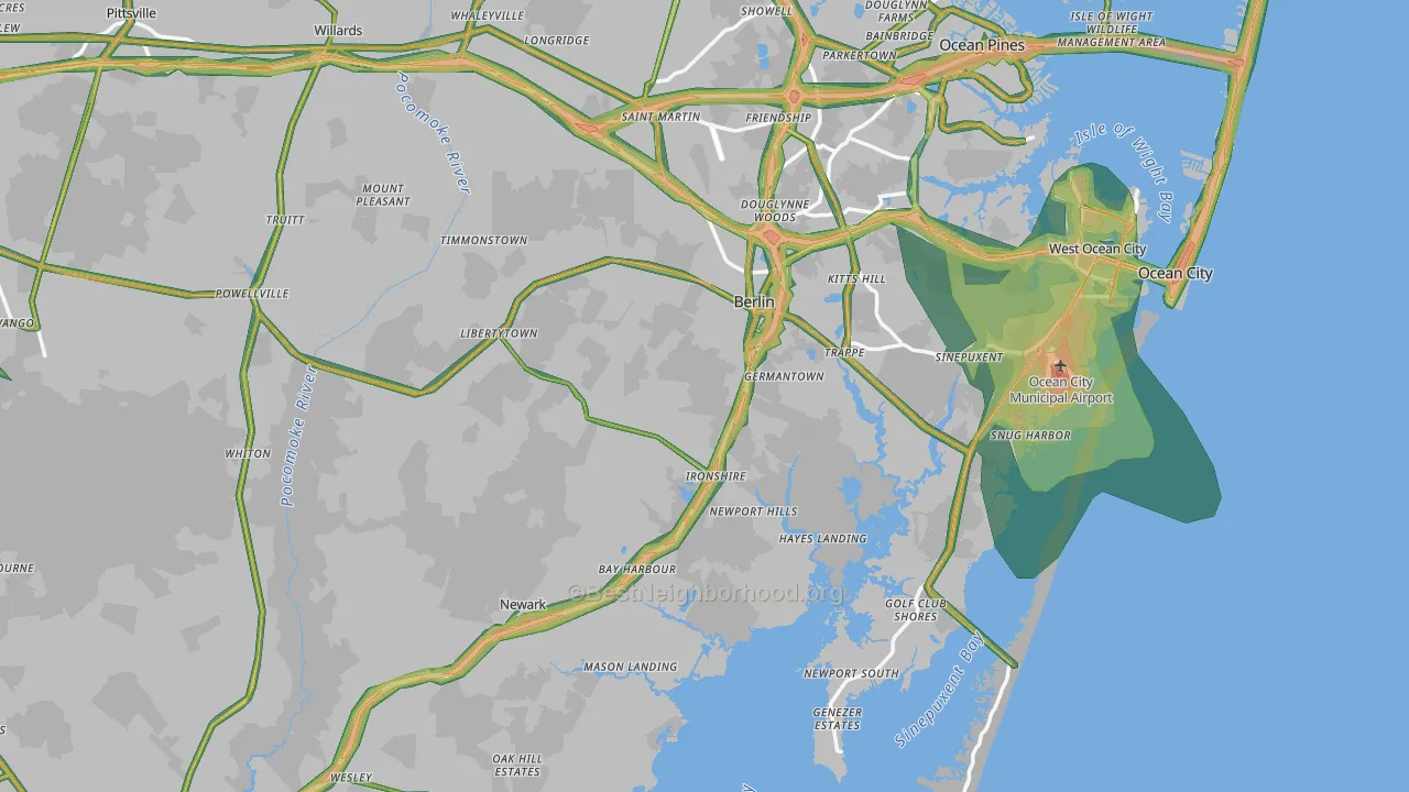 Worcester County, MD Map of Noise Levels in Worcester County