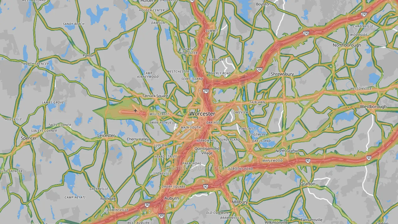 Worcester, MA Map of Noise Levels in Worcester