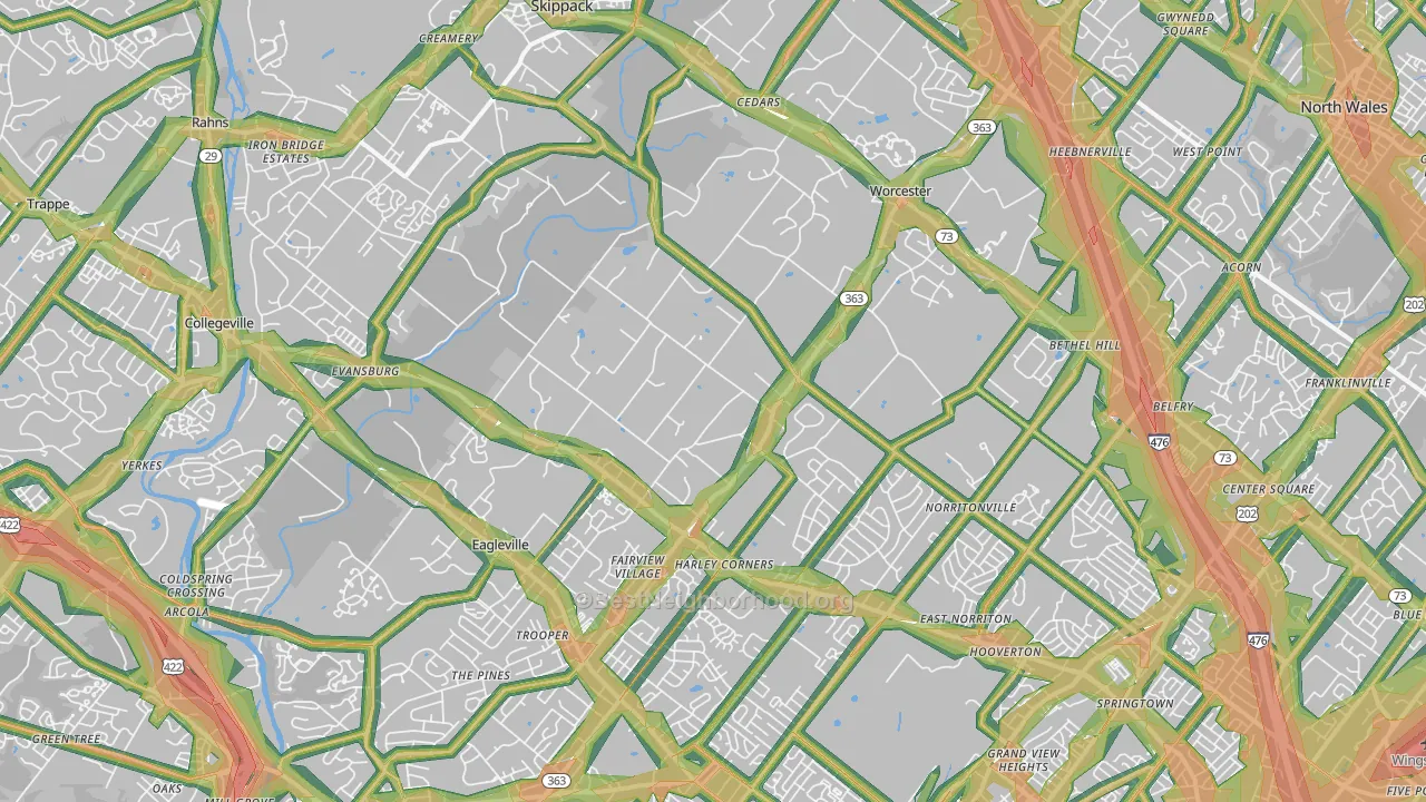 Worcester, PA Map of Noise Levels in Worcester