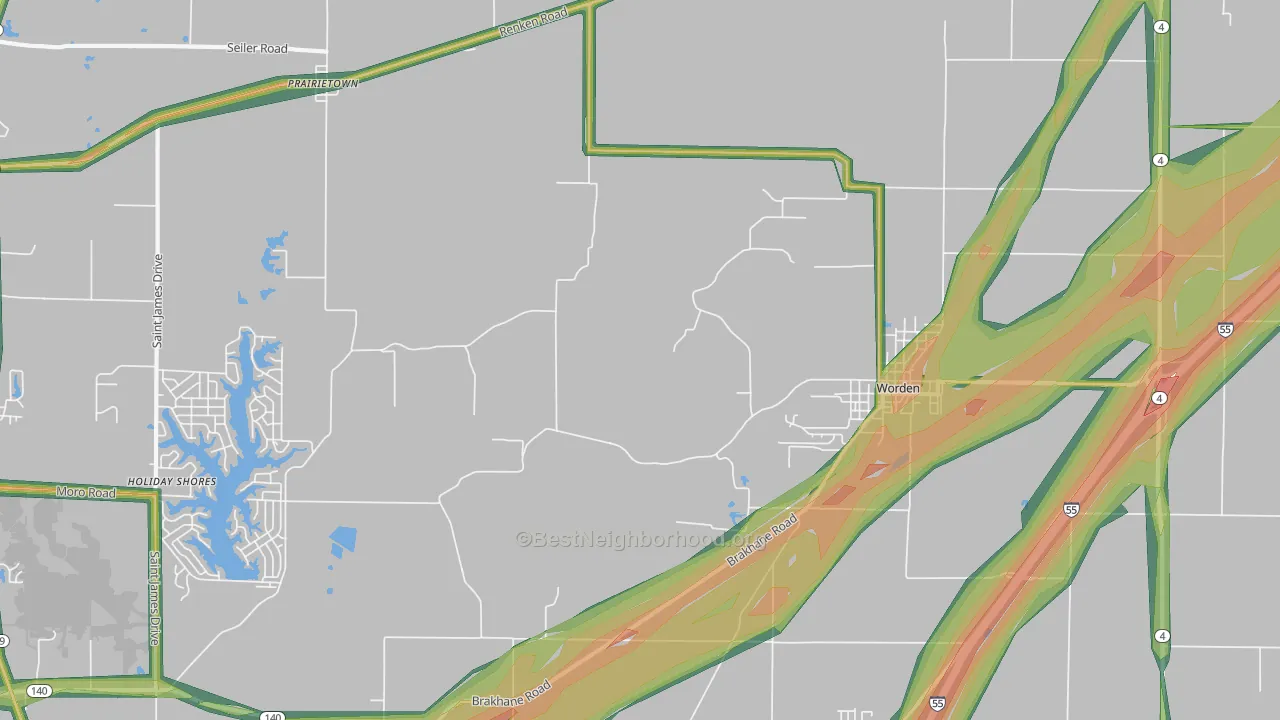 Worden, IL Map of Noise Levels in Worden