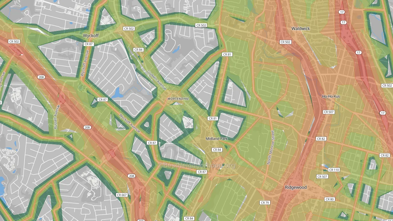 Wortendyke, Midland Park, NJ Map of Noise Levels in Wortendyke