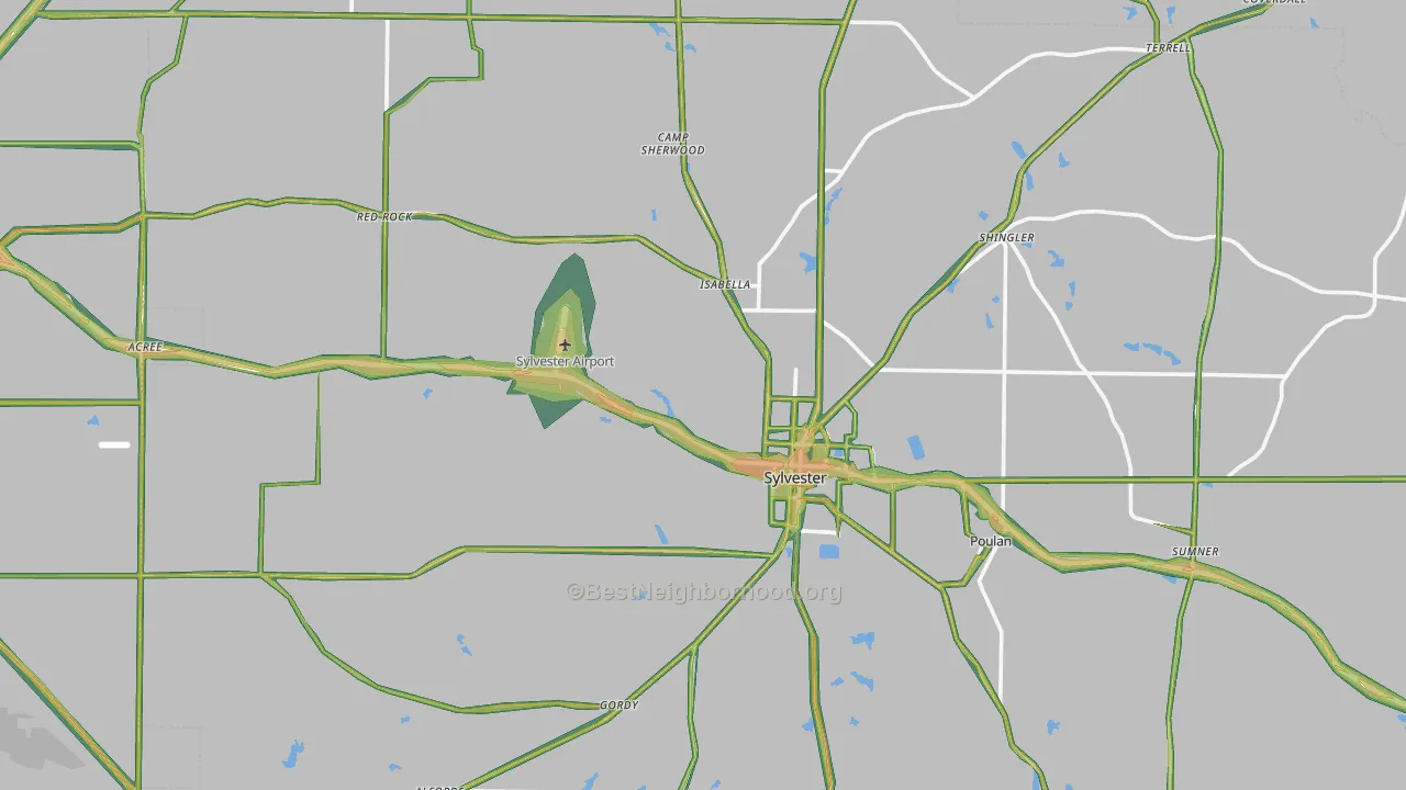 Worth County, GA Map of Noise Levels in Worth County