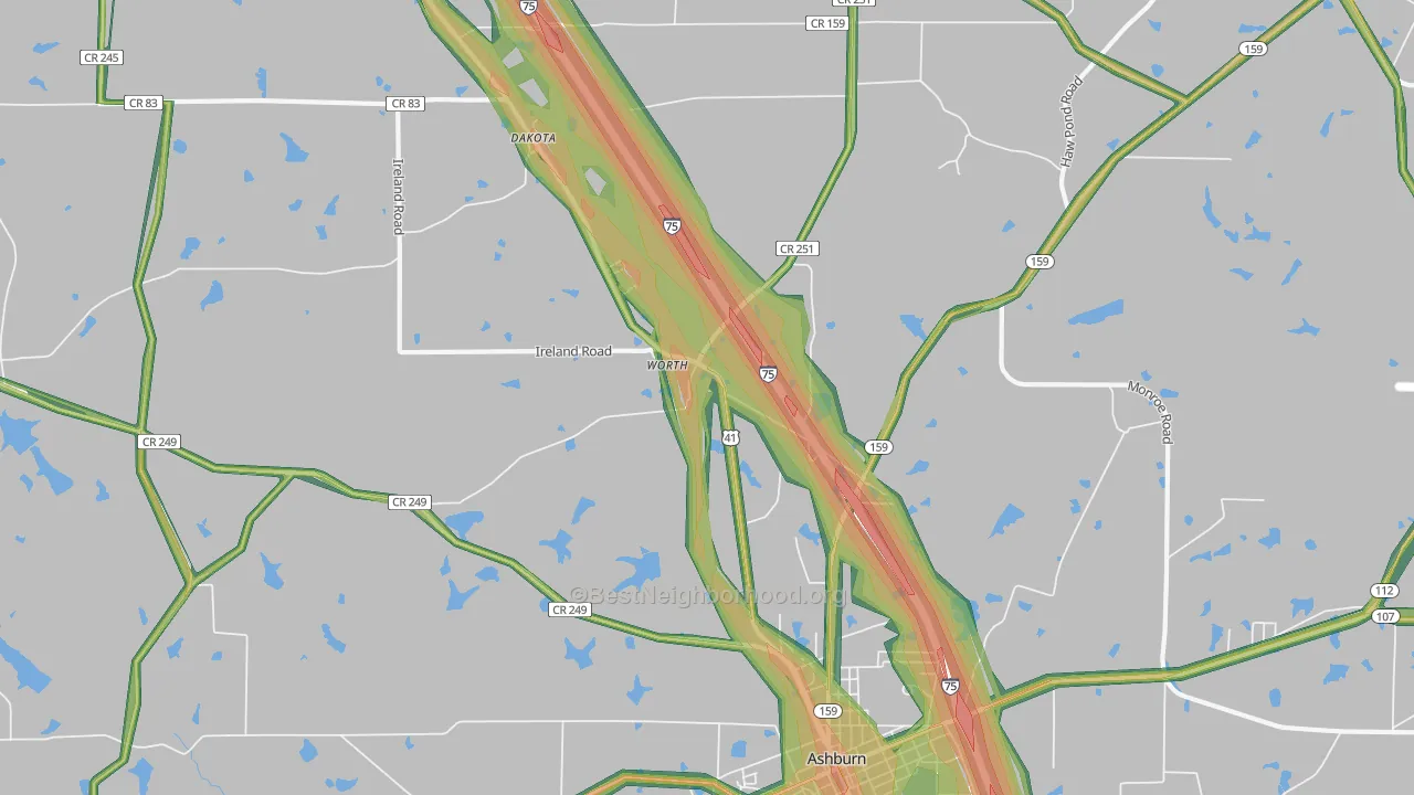 Worth, GA Map of Noise Levels in Worth