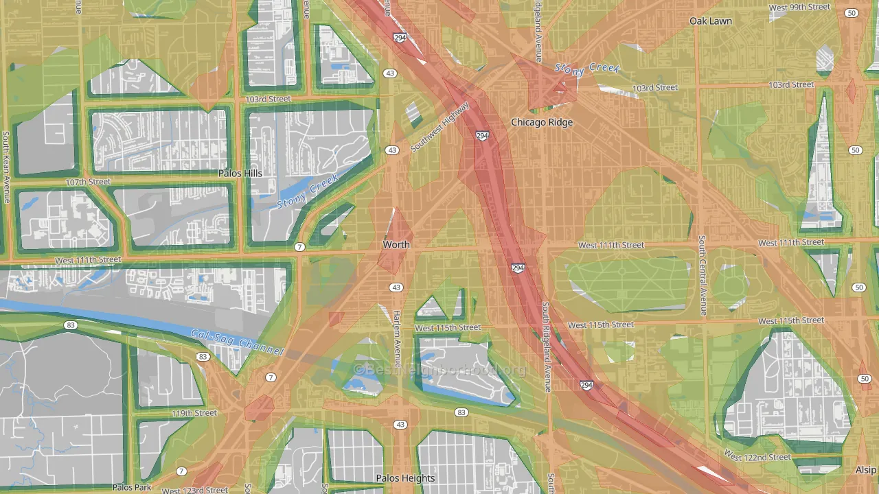 Worth, IL Map of Noise Levels in Worth