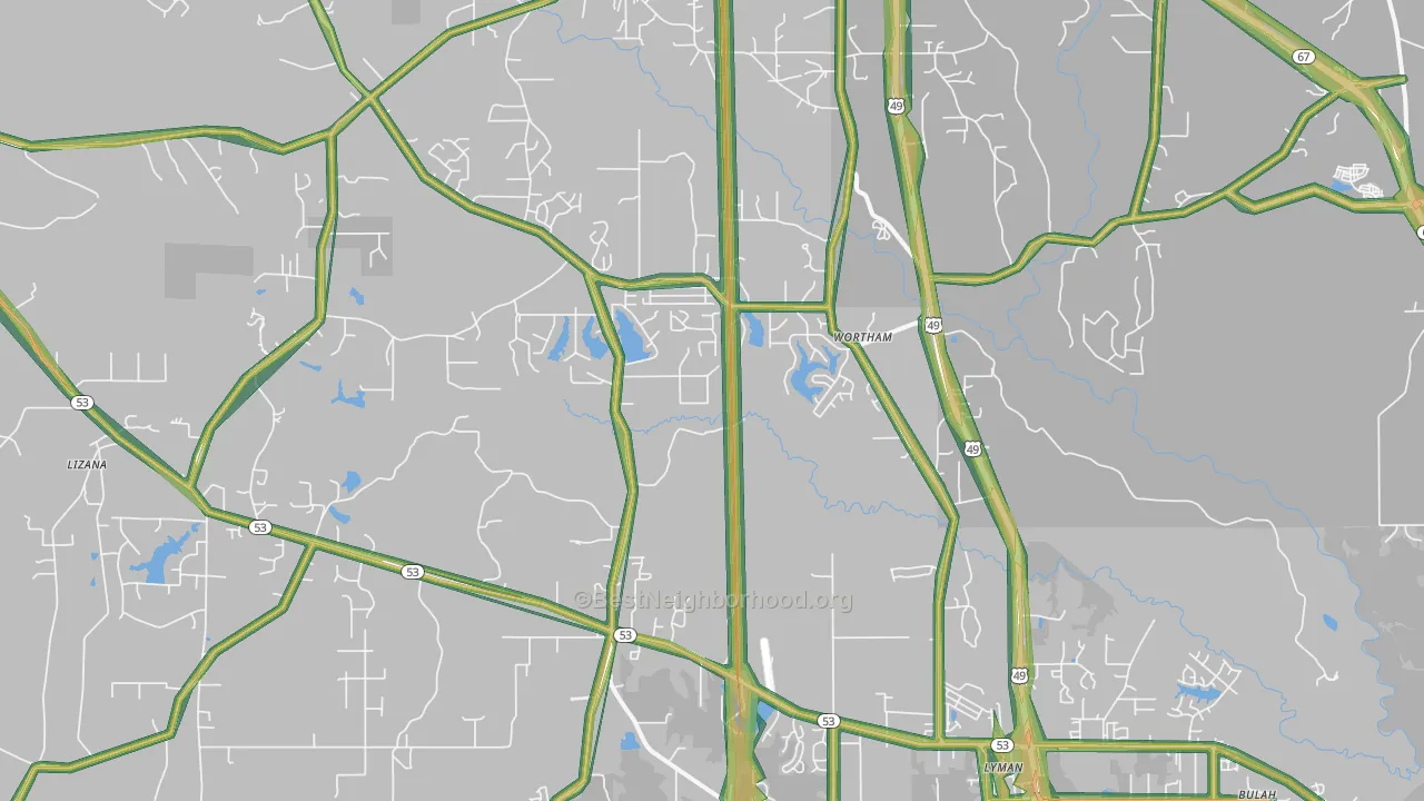 Wortham, MS Map of Noise Levels in Wortham
