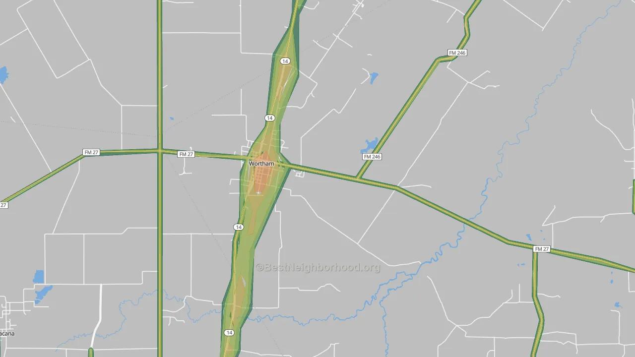 Wortham, TX Map of Noise Levels in Wortham
