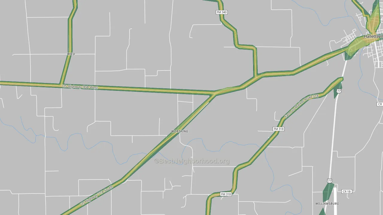 Worthing, TX Map of Noise Levels in Worthing