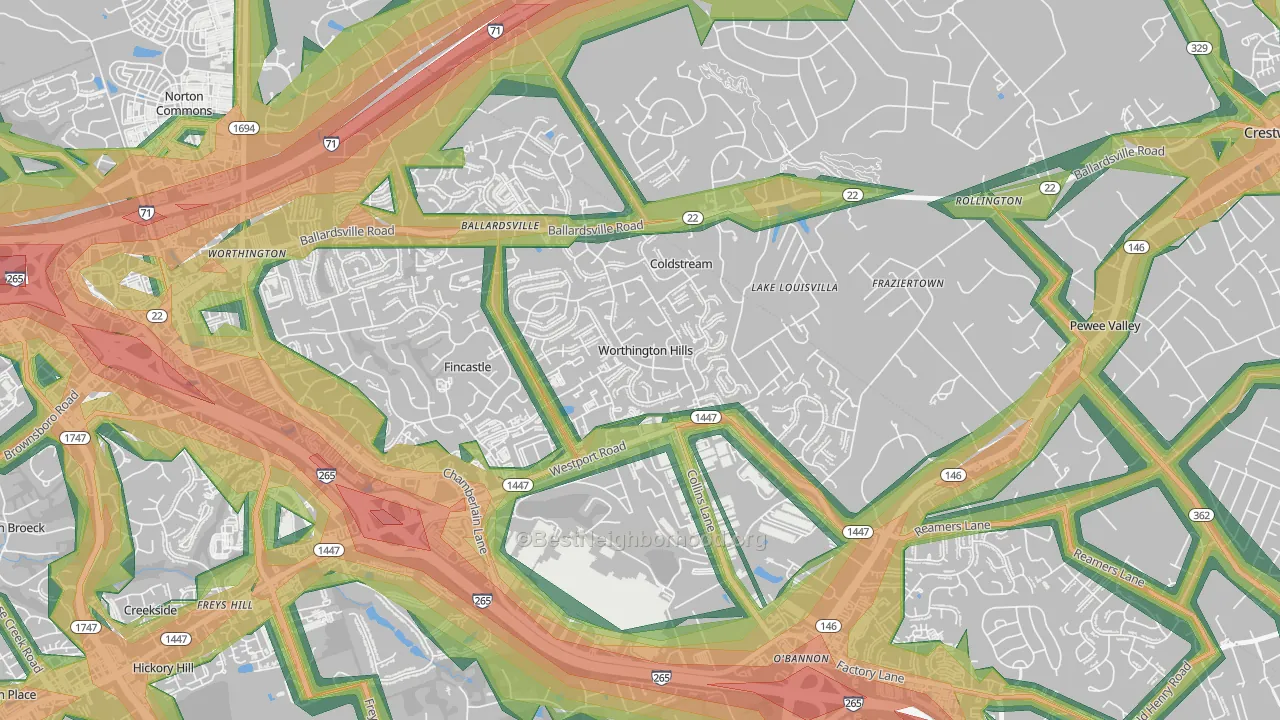 Worthington Hills, KY Map of Noise Levels in Worthington Hills
