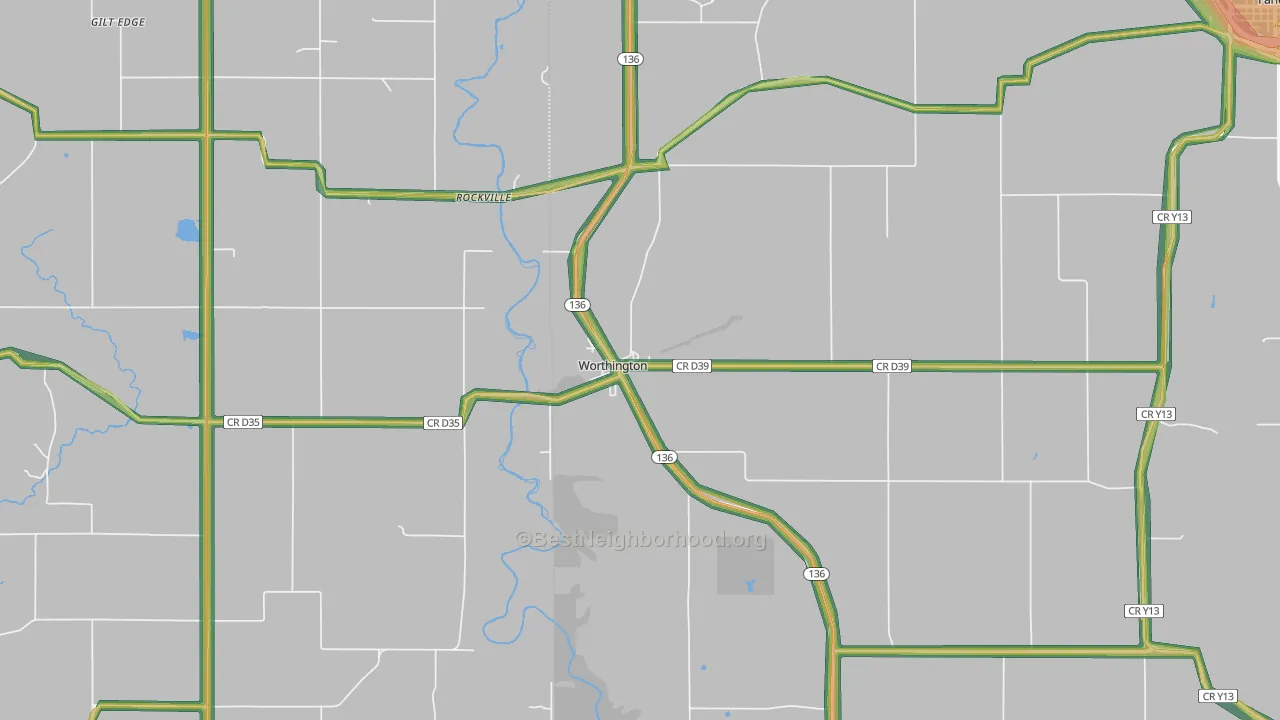 Worthington, IA Map of Noise Levels in Worthington