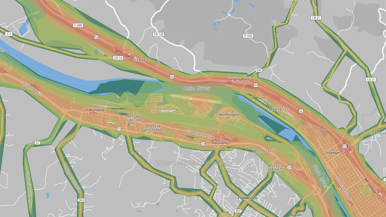 Worthington, KY Map of Noise Levels in Worthington