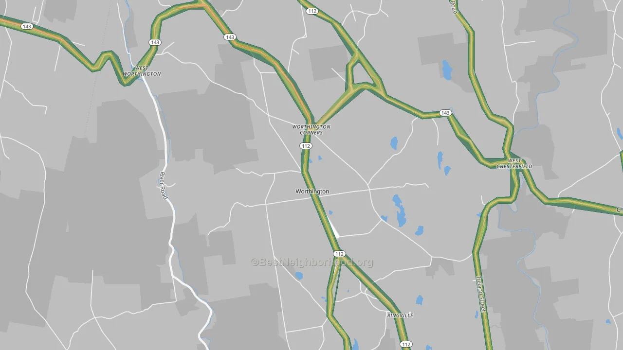 Worthington, MA Map of Noise Levels in Worthington