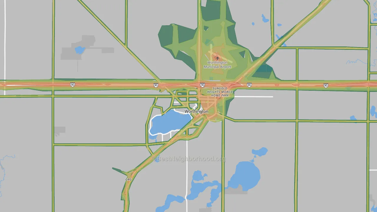 Worthington, MN Map of Noise Levels in Worthington