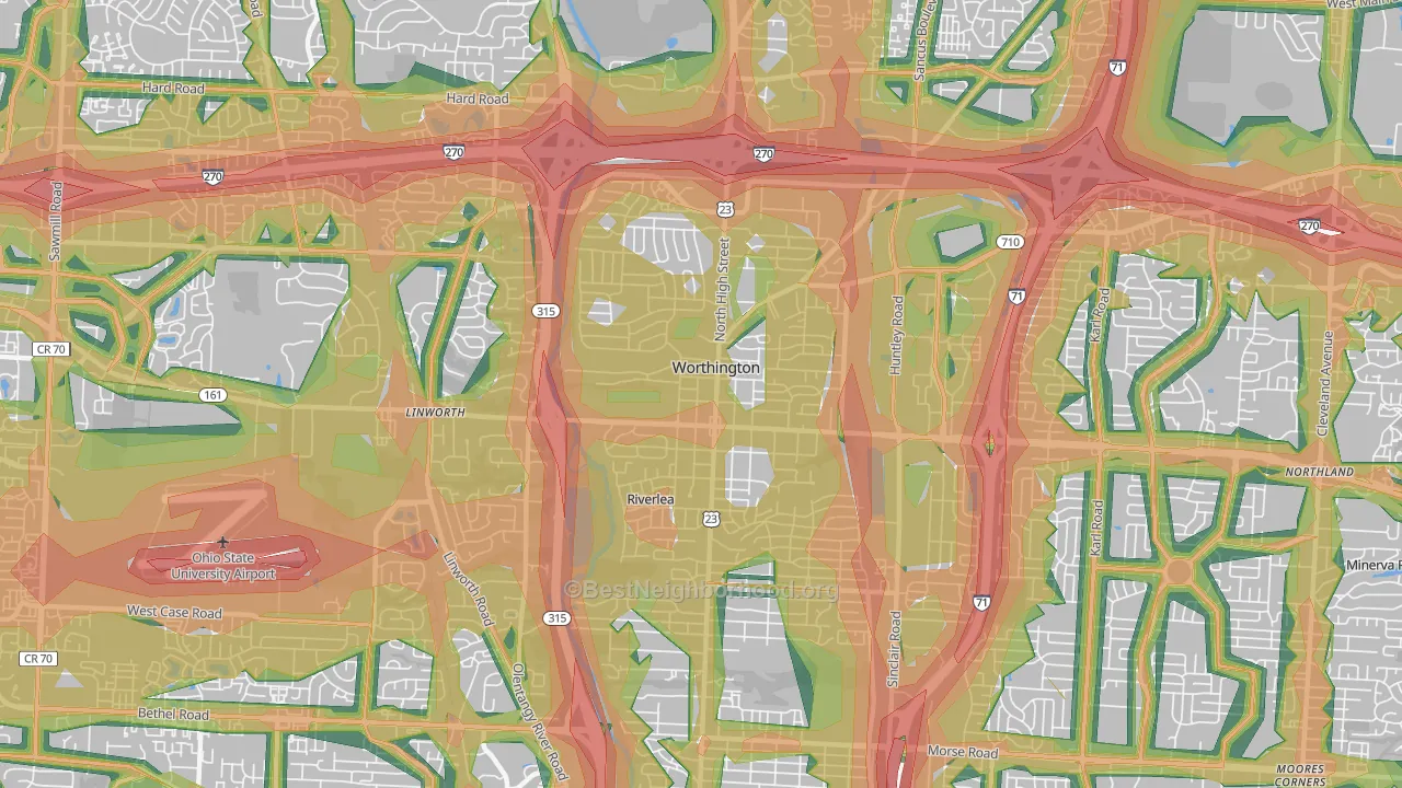 Worthington, OH Map of Noise Levels in Worthington
