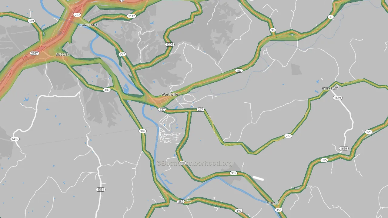 Worthville, KY Map of Noise Levels in Worthville