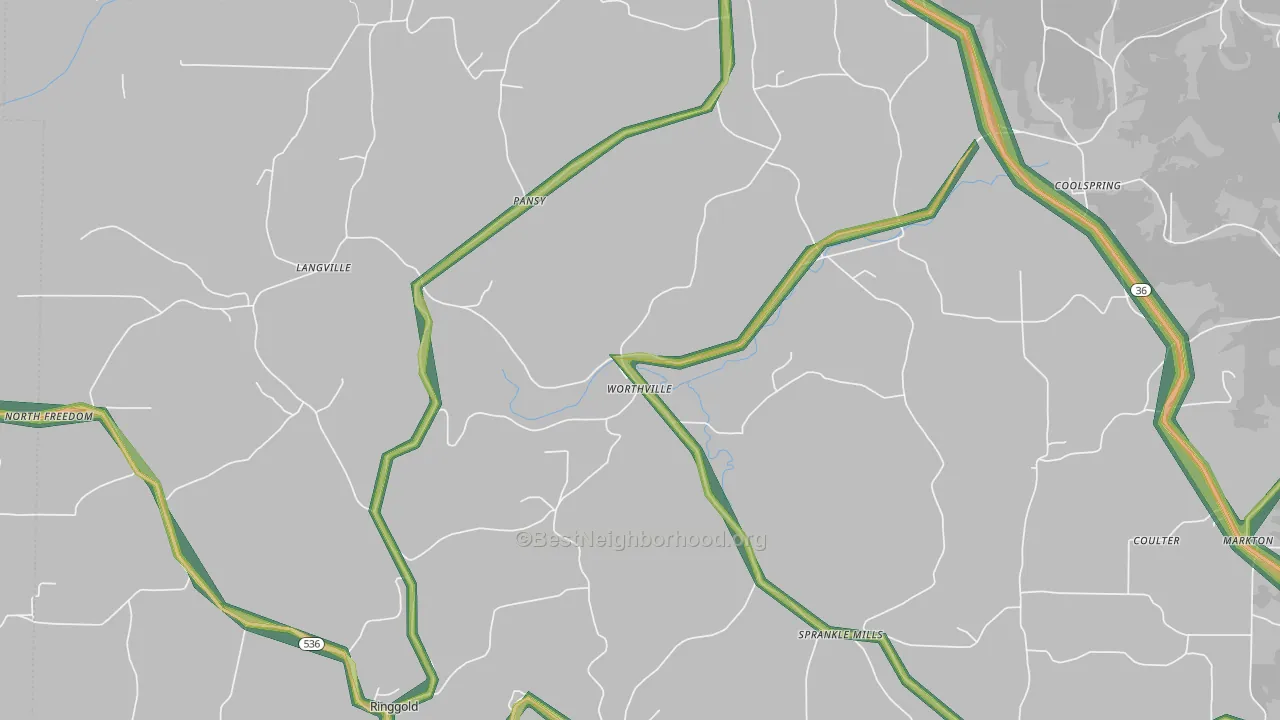 Worthville, PA Map of Noise Levels in Worthville