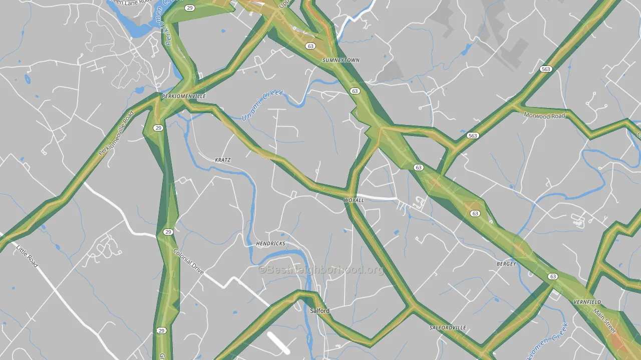 Woxhall, PA Map of Noise Levels in Woxhall