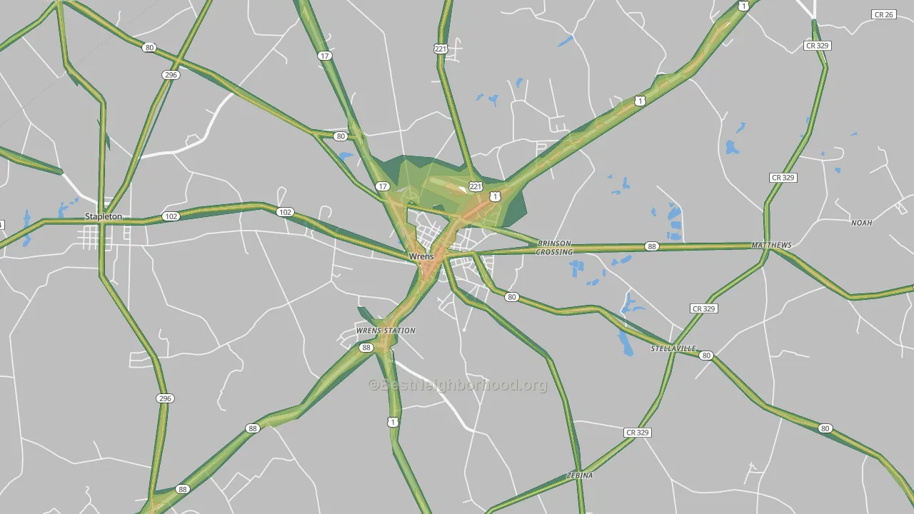 Wrens, GA Map of Noise Levels in Wrens
