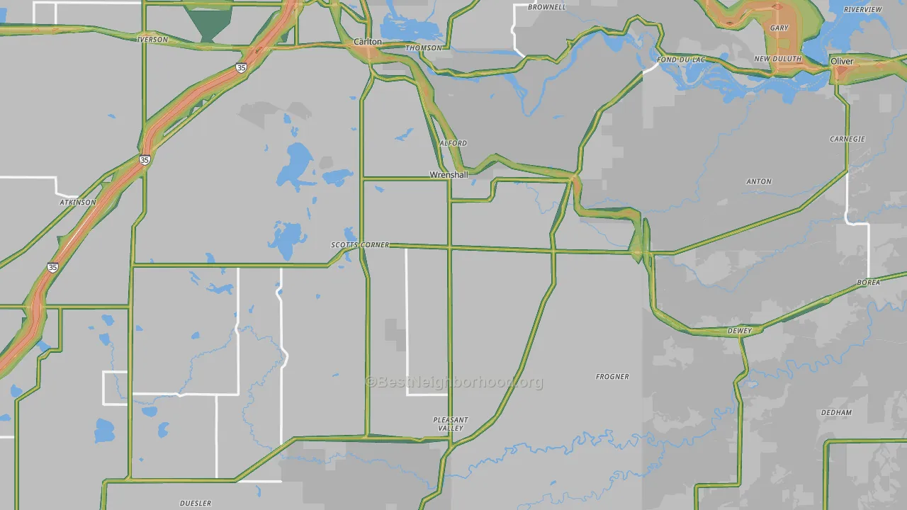 Wrenshall, MN Map of Noise Levels in Wrenshall