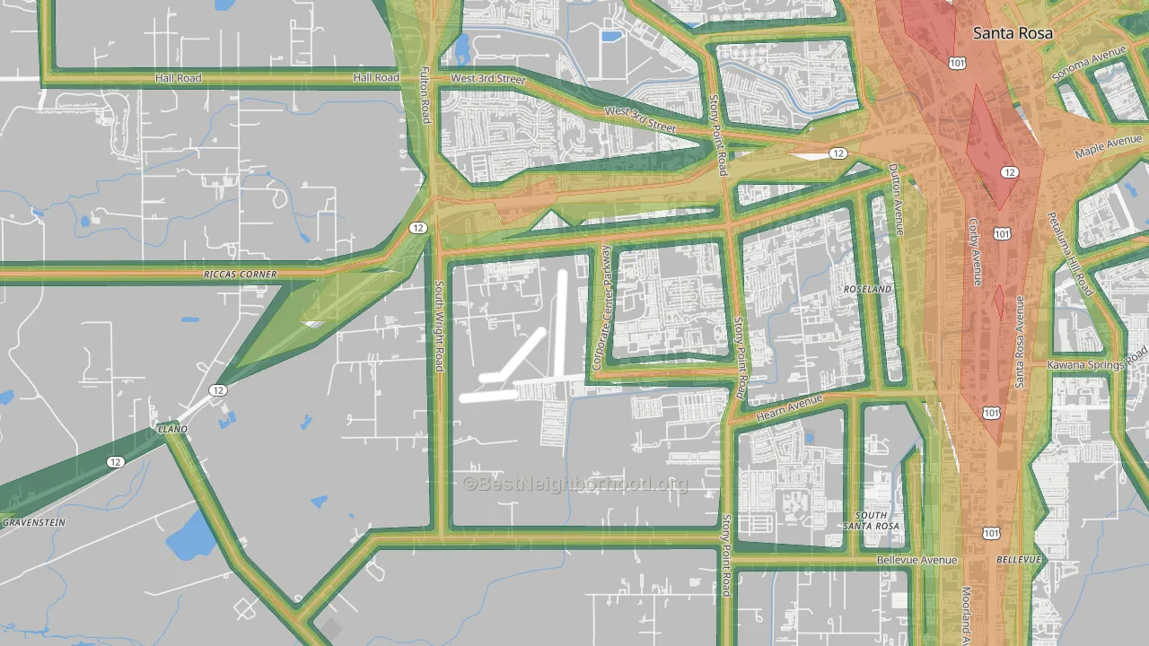 Wright Area, Santa Rosa, CA Map of Noise Levels in Wright Area