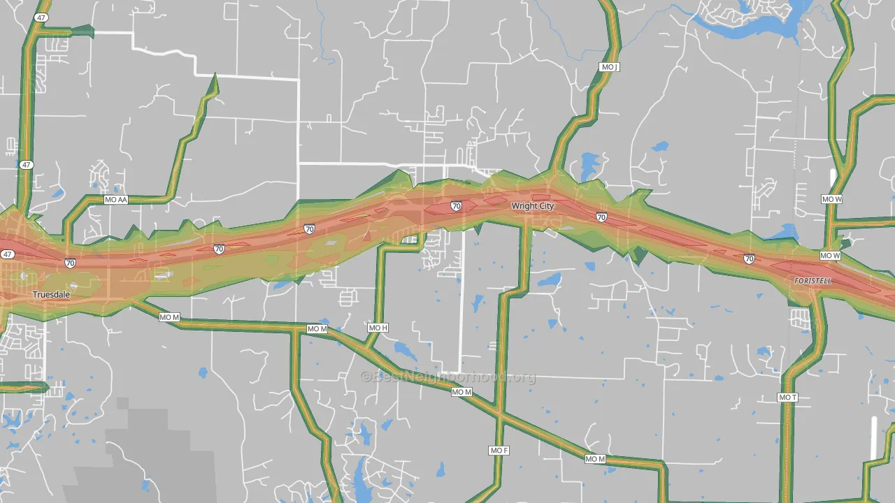Wright City, MO Map of Noise Levels in Wright City