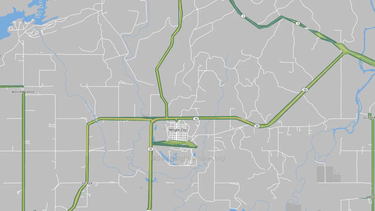 Wright City, OK Map of Noise Levels in Wright City