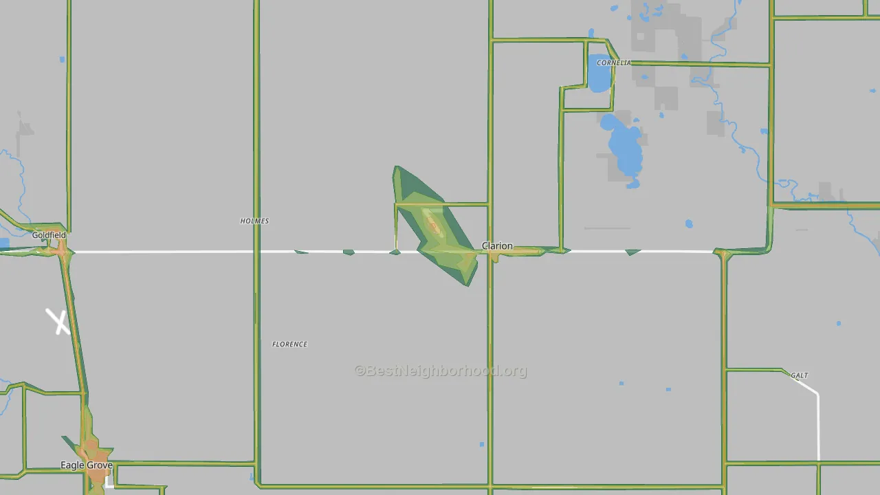 Wright County, IA Map of Noise Levels in Wright County