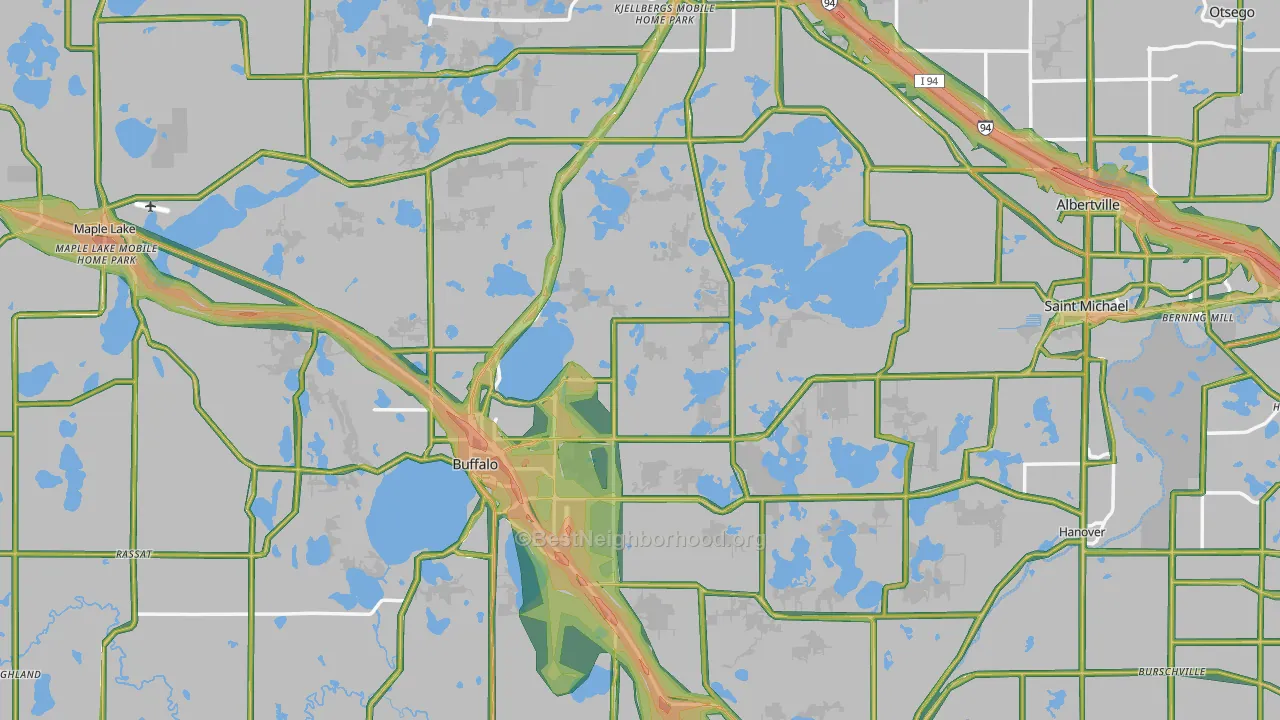 Wright County, MN Map of Noise Levels in Wright County