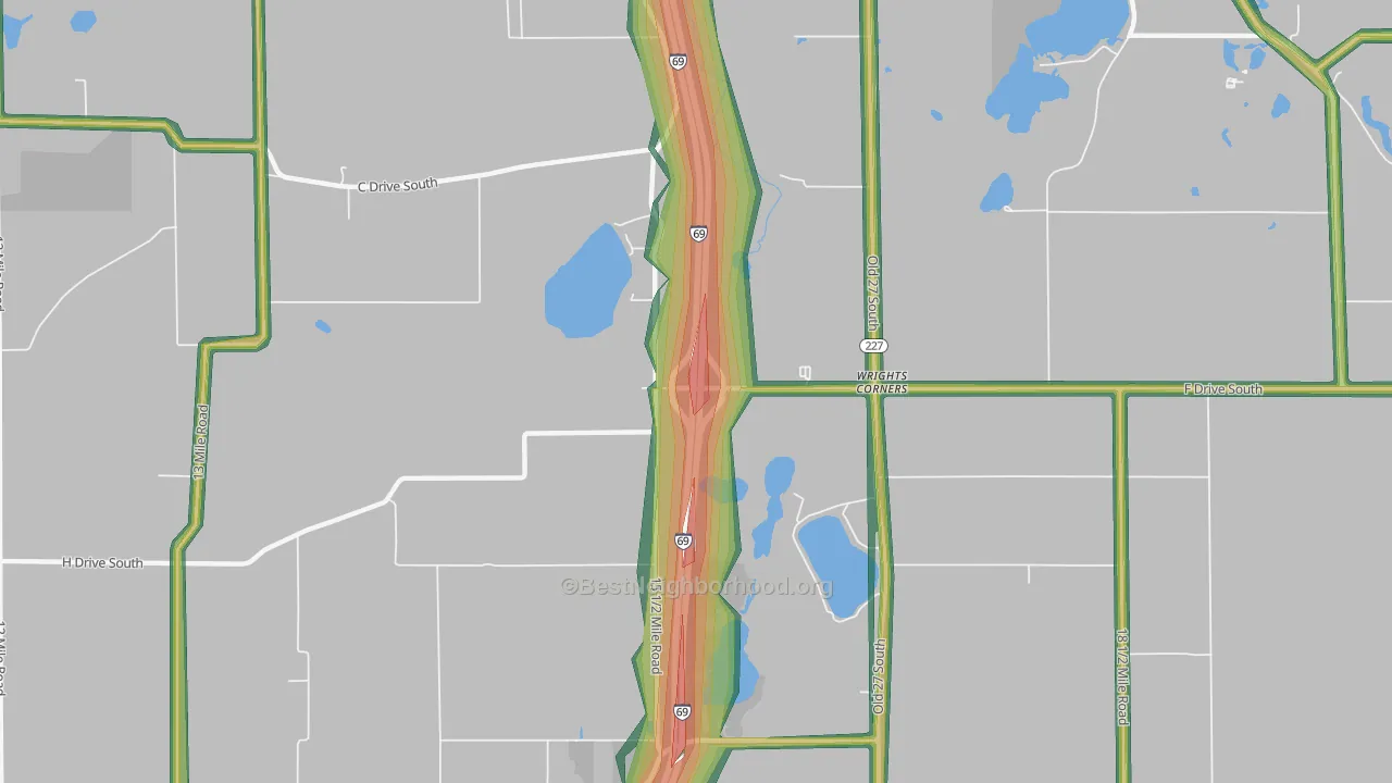 Wrights Corners, MI Map of Noise Levels in Wrights Corners