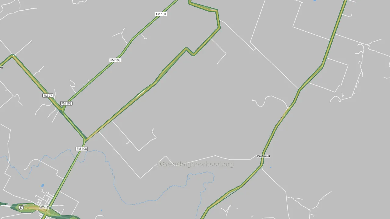 Wrightsboro, TX Map of Noise Levels in Wrightsboro