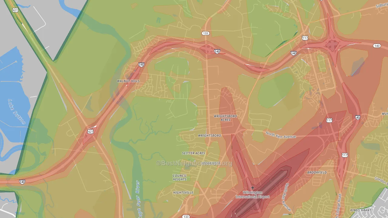 Wrightsboro, Wilmington, NC Map of Noise Levels in Wrightsboro