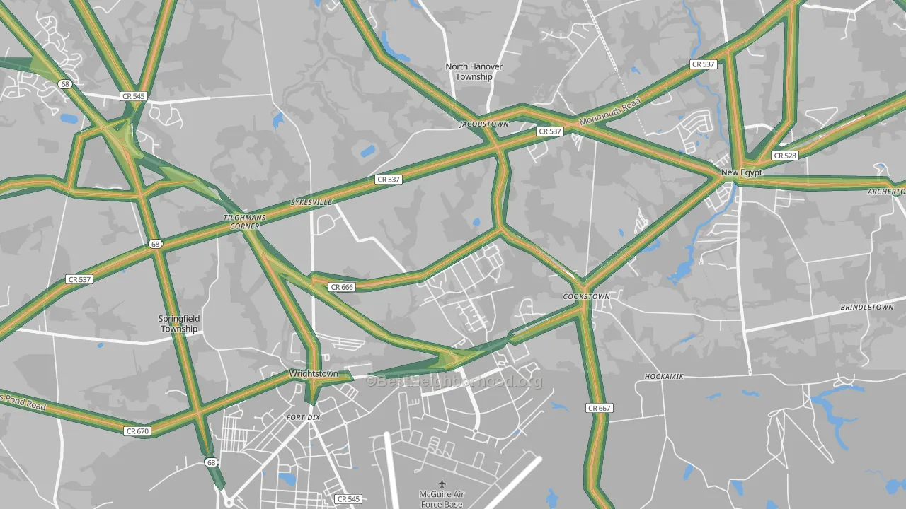 Wrightstown, NJ Map of Noise Levels in Wrightstown