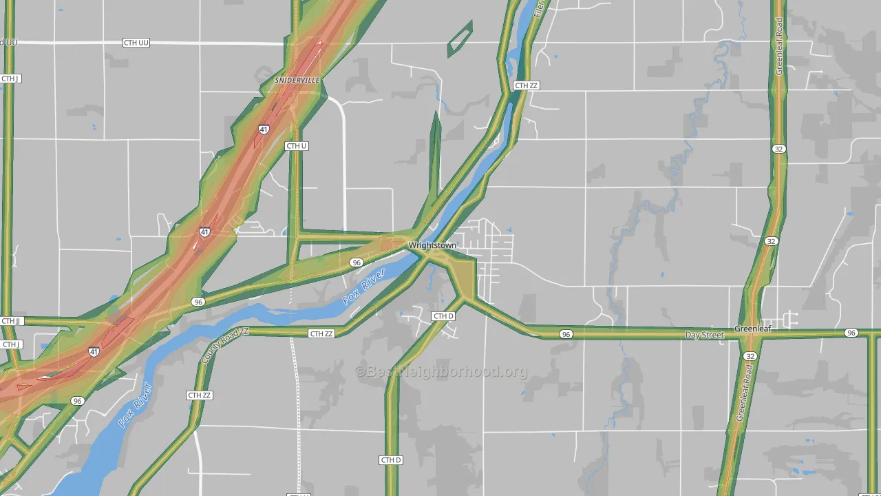 Wrightstown, WI Map of Noise Levels in Wrightstown