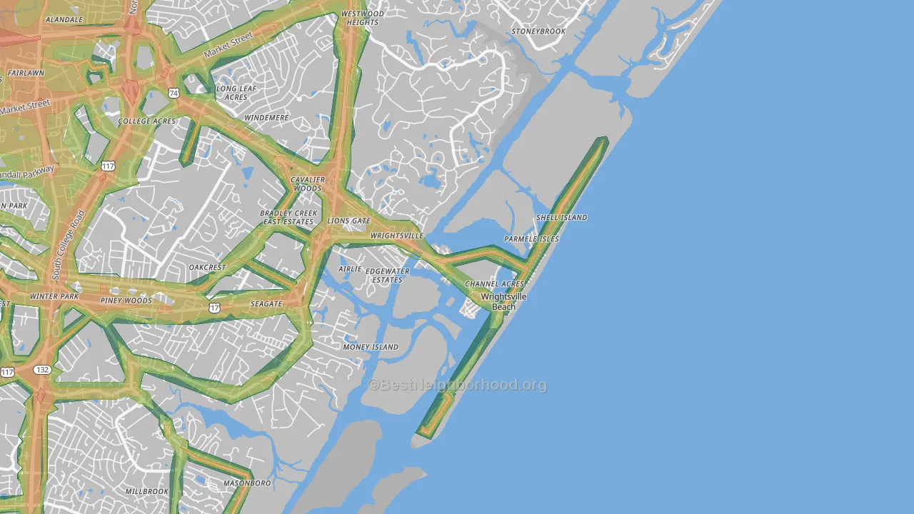 Wrightsville Beach, NC Map of Noise Levels in Wrightsville Beach